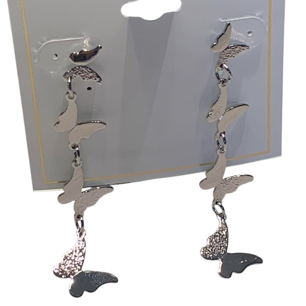 Silver Dangling Butterfly Earrings